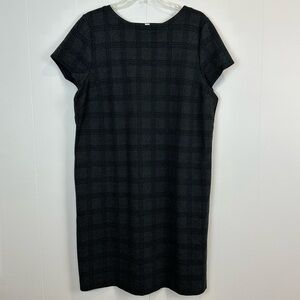 J. Jill Black Grey Plaid Shift Dress with Comfort Back Panel Women’s Size L